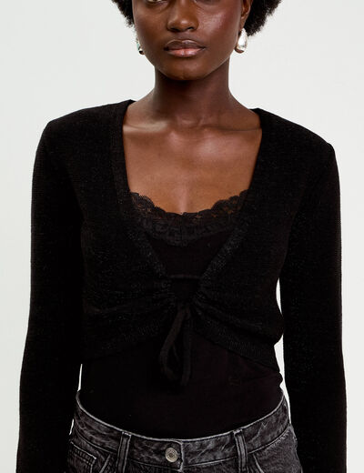 Pull cropped avec noeud noir femme