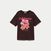 T-shirt col rond manches courtes marron femme