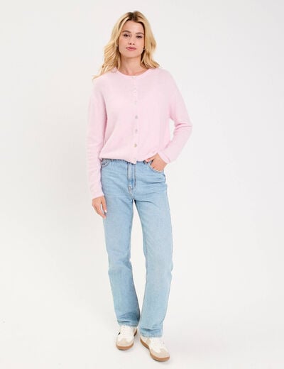 Gilet manches longues rose clair femme