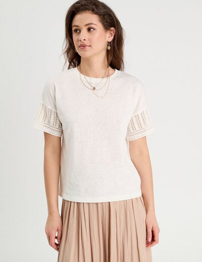 T-shirt manches courtes ecru femme