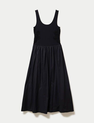 Robe longue &eacute;vas&eacute;e bi-mati&egrave;re noir femme