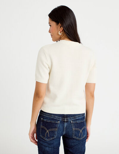 Gilet manches courtes ecru femme