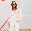 Blouse cintr&eacute;e col v manches 3/4 ecru femme
