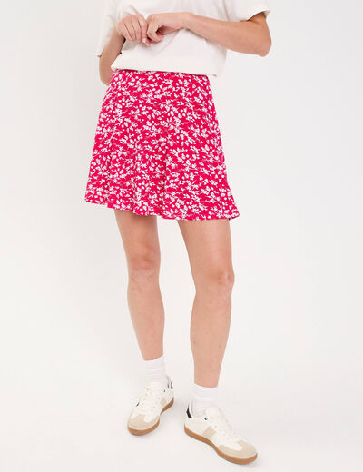 jupe courte évasée stretch rose fushia femme