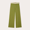 Pantalon large fluide ceinturé vert foncé femme