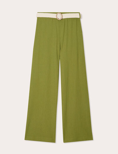 Pantalon large fluide ceinturé vert foncé femme