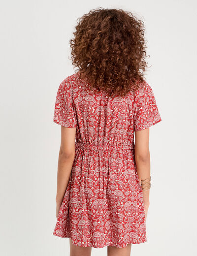 Robe évasée détails noeuds rouge foncé femme