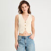 Gilet sans manches col en V ecru femme