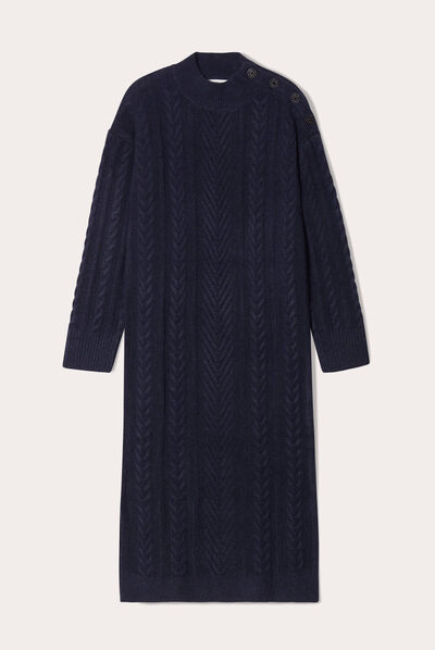 Robe pull moulante torsades bleu marine femme