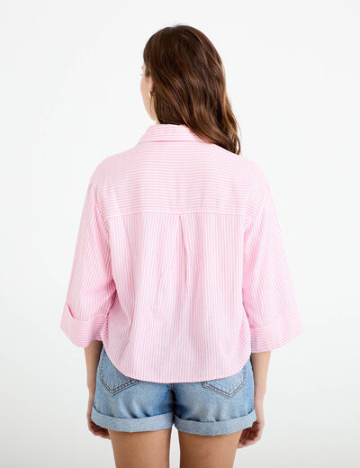 Chemise col classique manches 3/4 rose femme