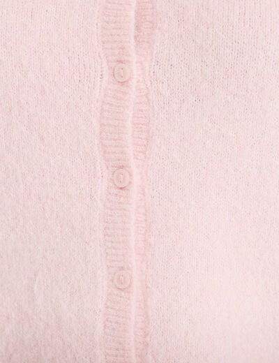 Gilet col rond manches longues rose clair femme