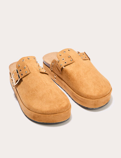 Sandales aspect daim camel femme