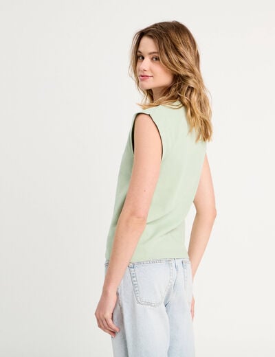 T-shirt col rond sans manches vert pastel femme