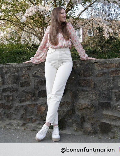 Jeans mom taille haute ecru femme