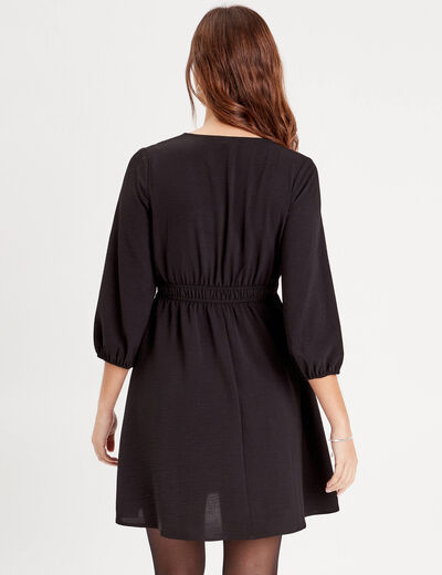 Robe évasée manches 3/4 noir femme