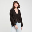 Blouse nouée mélange lin noir femme