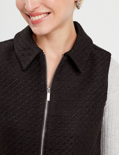 Gilet sans manches tweed noir femme