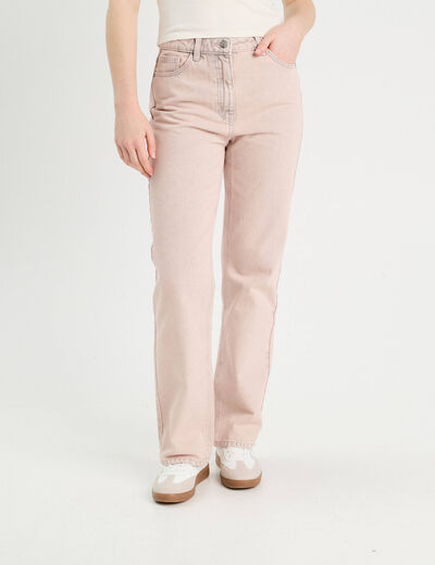 Jeans straight taille haute rose clair femme