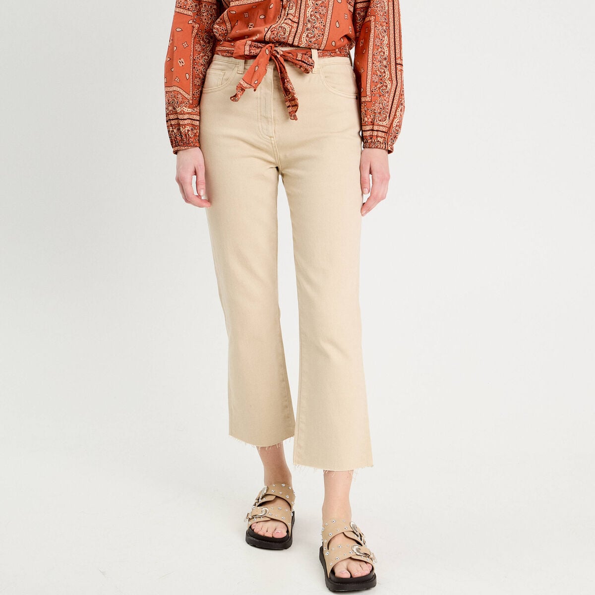 Pantalon flare 7/8&egrave;me marron clair femme