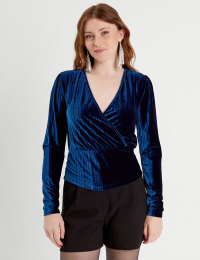 T-shirt velours bleu foncé femme