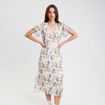 Robe évasée col v manches courtes blanc femme