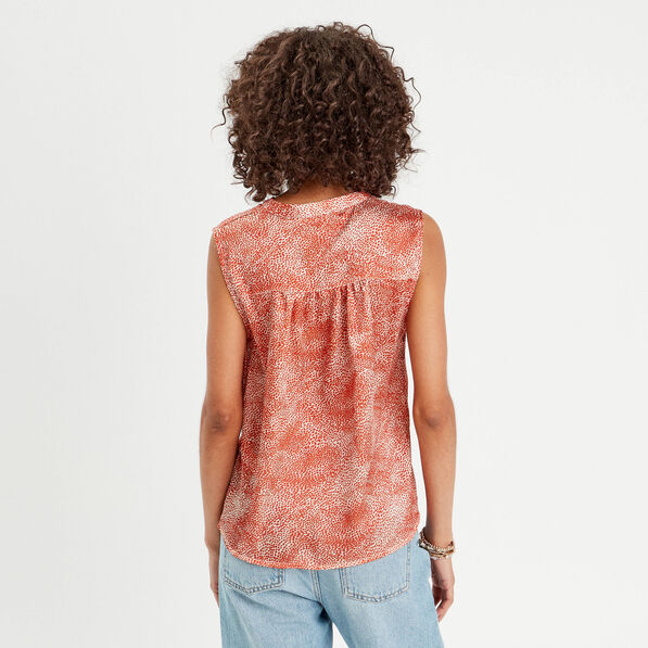 Blouse sans manches satin orange femme