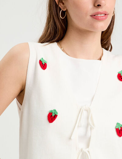 Gilet noué sans manches ecru femme