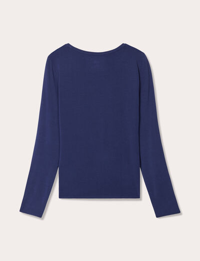T-shirt uni à manches longues bleu foncé femme