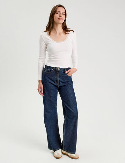 T-shirt manches longues côtelé ecru femme