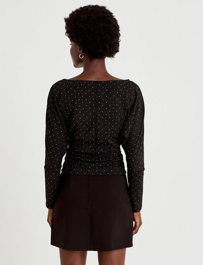 Top droit col bateau manches longues noir femme