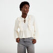 Blouse droite pliss&eacute;e col montant ecru femme