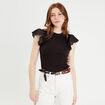 T-shirt manches courtes côtelé noir femme
