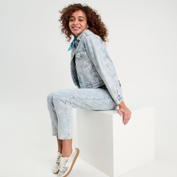 Veste droite en jean rose clair femme