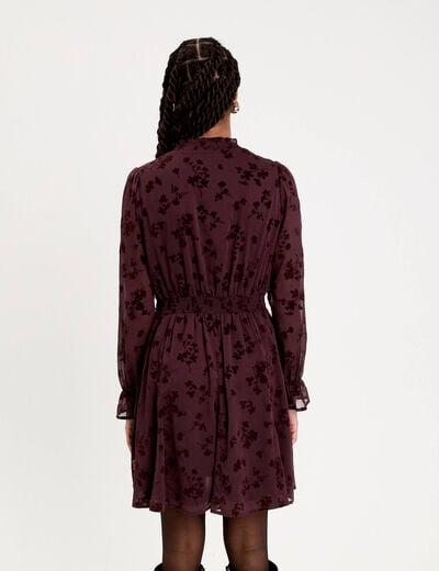 Robe courte &eacute;vas&eacute;e col v manches longues marron cognac femme