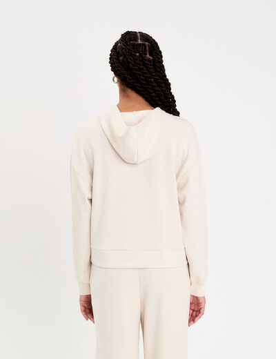 sweat à capuche manches longues ecru femme
