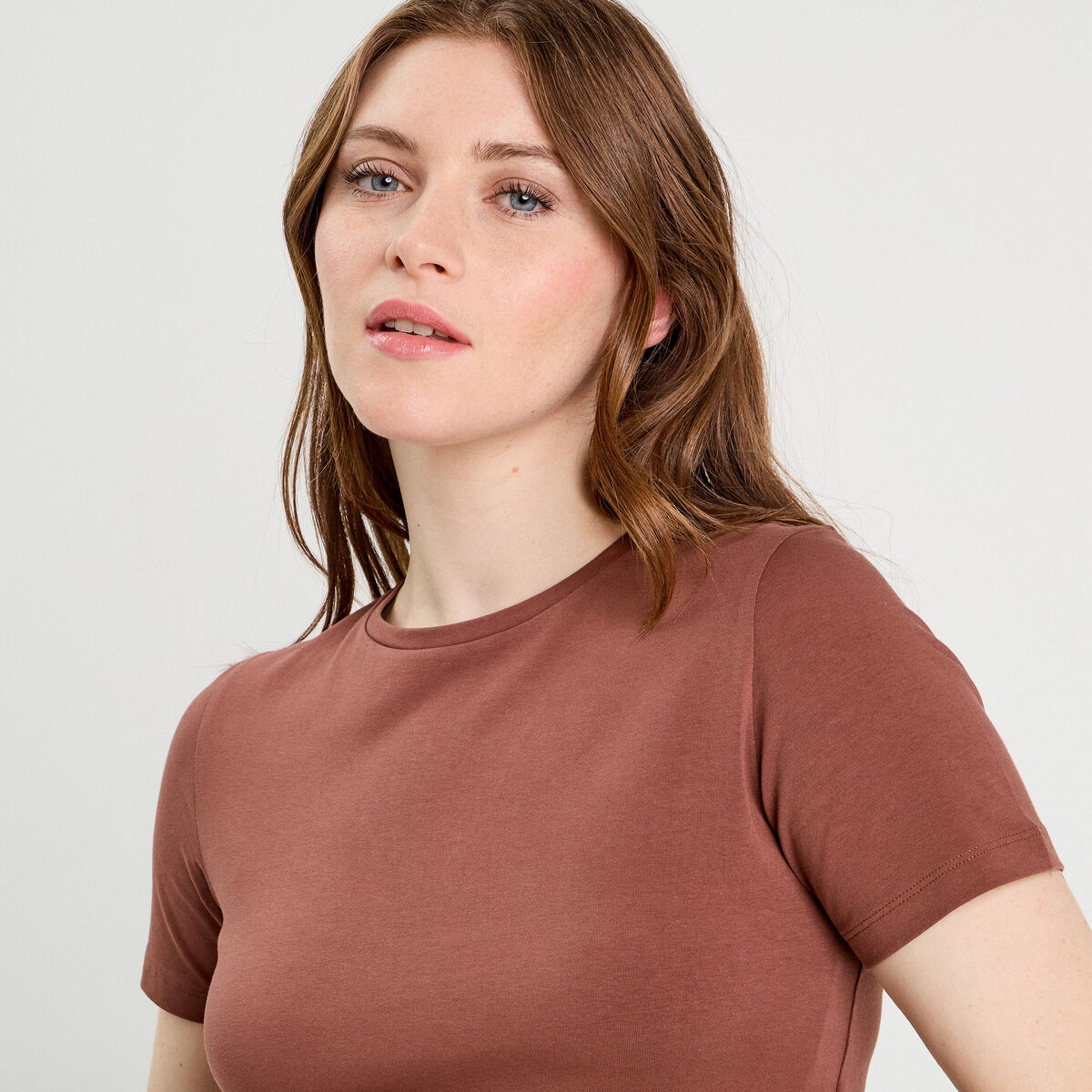 T-shirt cropped marron cognac femme