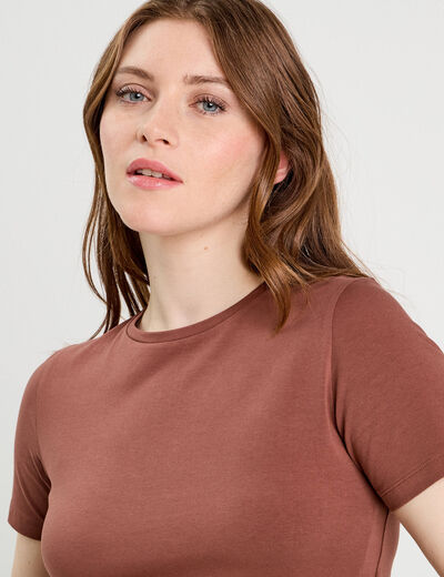 T-shirt cropped marron cognac femme