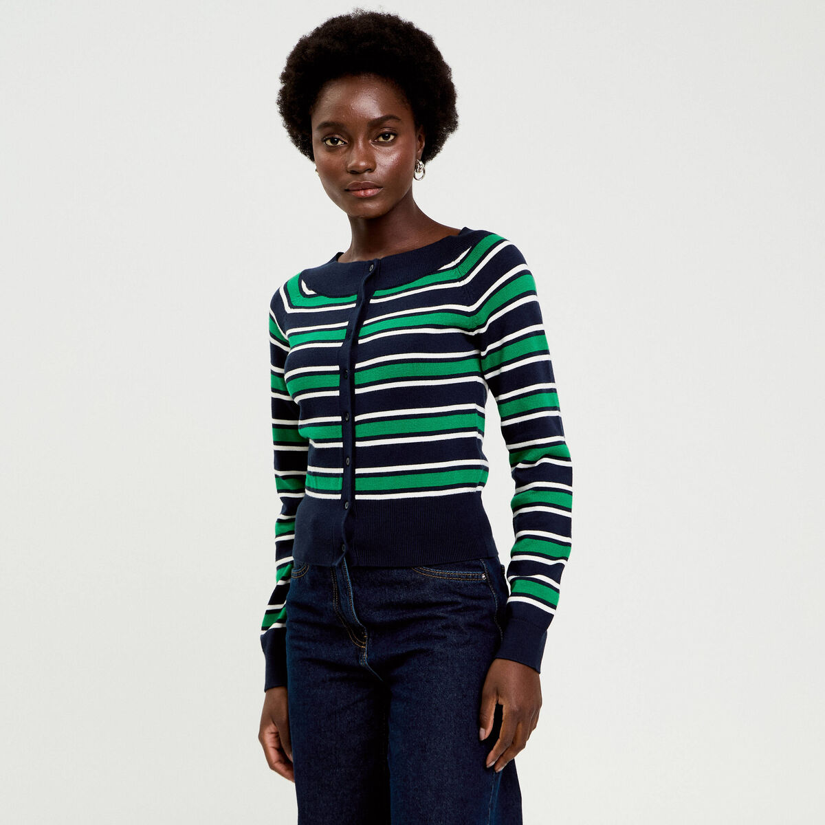 Gilet col bateau bleu marine femme