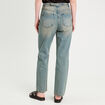 Jeans droit sangle arri&egrave;re denim bleach femme