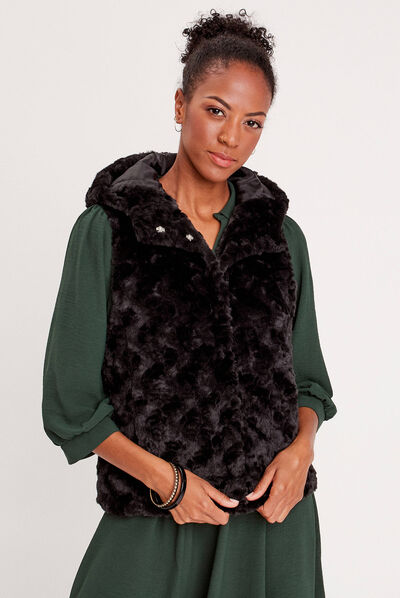 Veste droite à capuche noir femme
