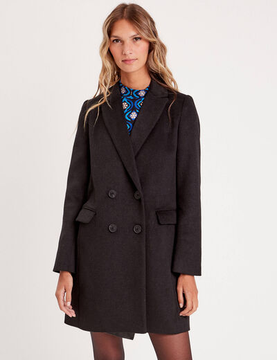 Manteau droit boutonné noir femme