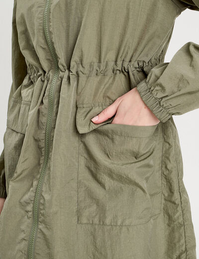 Parka déperlante 2-en-1 avec pochette vert kaki femme