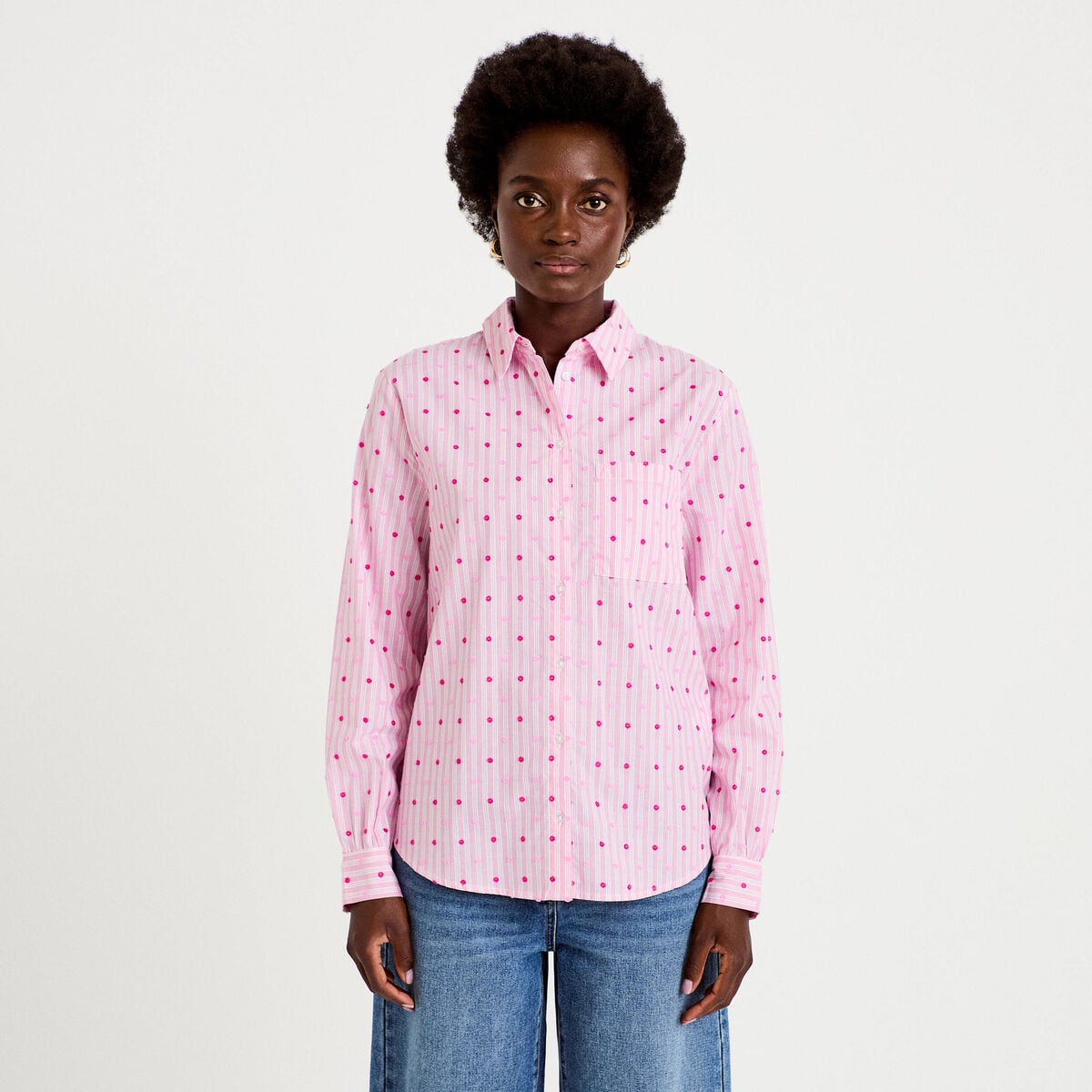 Chemise coupe ample manches longues rose femme