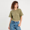 T-shirt macramé col rond vert kaki femme