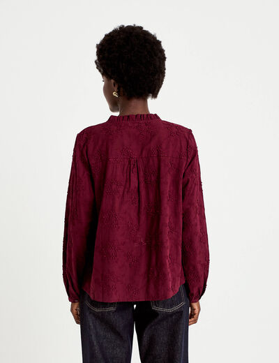 Blouse droite col rond manches longues bordeaux femme