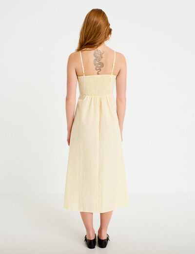 Robe &eacute;vas&eacute;e 3/4 &agrave; fines bretelles jaune clair femme