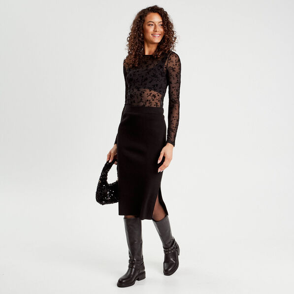 jupe tricot midi droite noir femme Jupe tricot midi droite noir femme