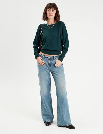 Pull manches chauves-souris vert foncé femme