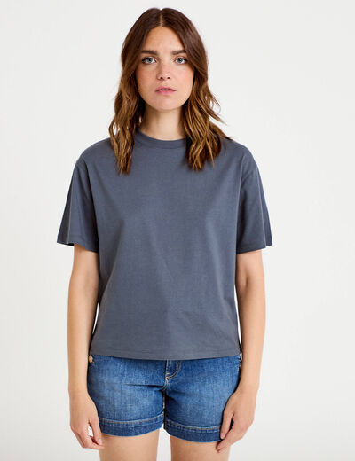 T-shirt col rond manches courtes gris femme