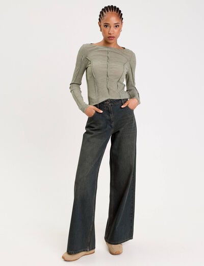 Jean wide leg taille standard bleu gris femme